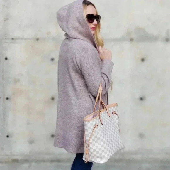 Mauve Open Front Knitted Cardigan with hood - Picture 7 of 8